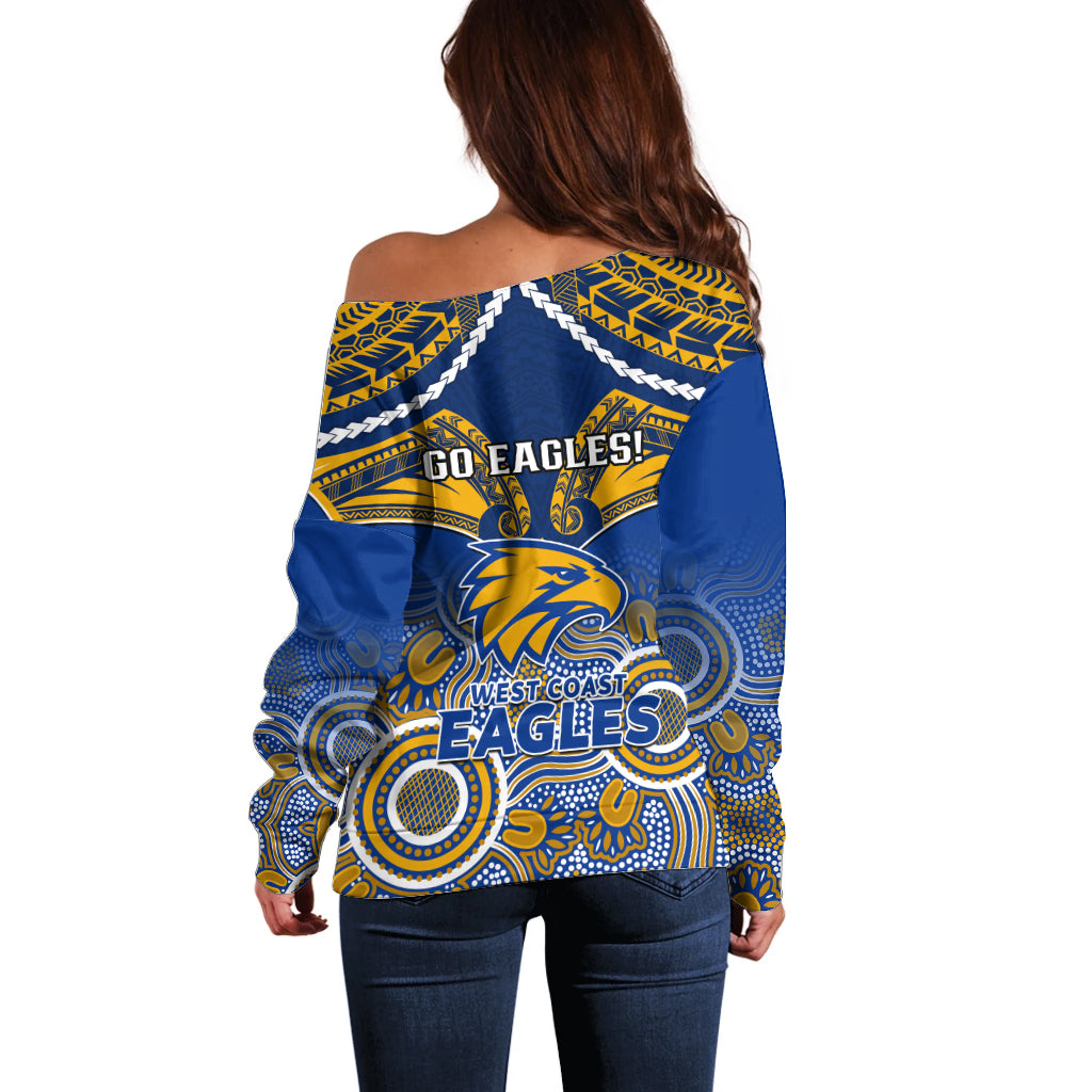 West Coast Football Off Shoulder Sweater Eagles Aboriginal Mix Polynesian Pattern LT14