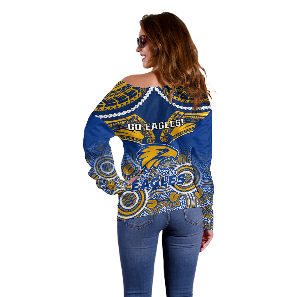 West Coast Football Off Shoulder Sweater Eagles Aboriginal Mix Polynesian Pattern LT14