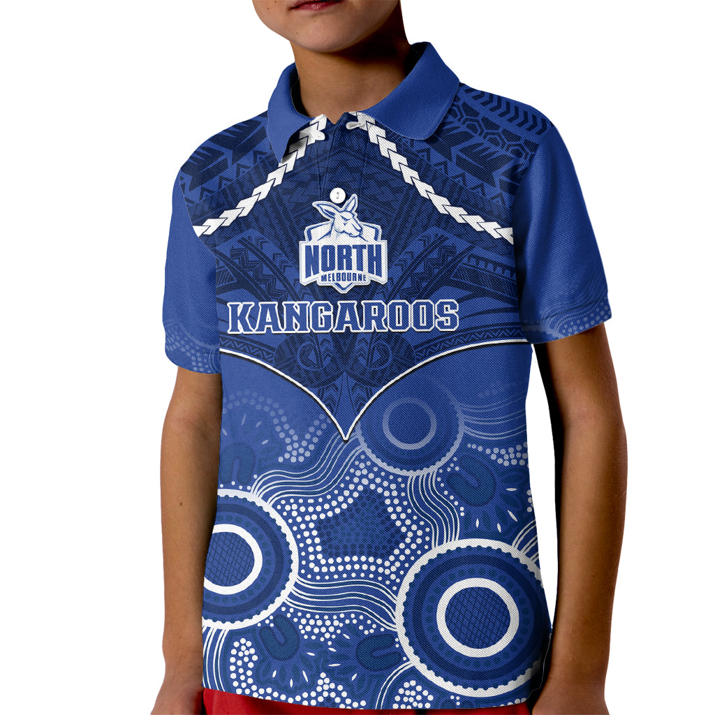 North Melbourne Football Kid Polo Shirt Kangaroos Aboriginal Mix Polynesian Pattern LT14