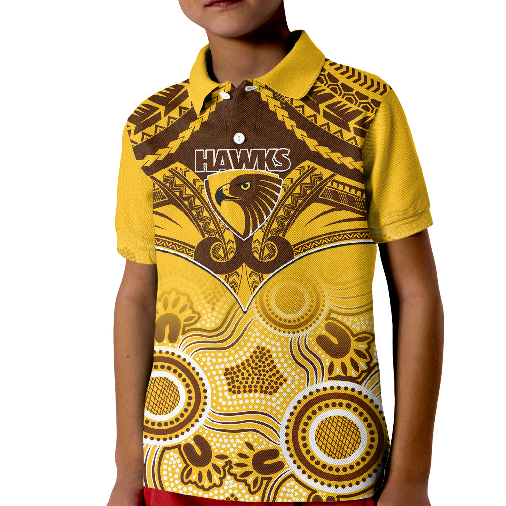 Hawthorn Football Kid Polo Shirt Hawks Aboriginal Mix Polynesian Pattern LT14