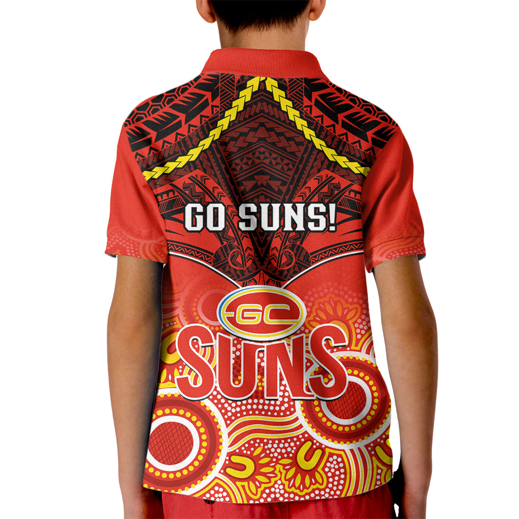 Gold Coast Football Kid Polo Shirt Suns Aboriginal Mix Polynesian Pattern LT14