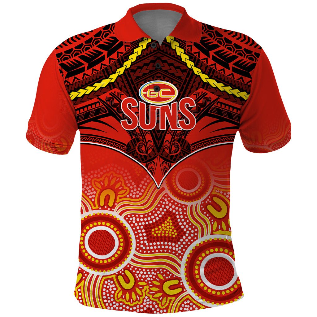 Gold Coast Football Polo Shirt Suns Aboriginal Mix Polynesian Pattern LT14