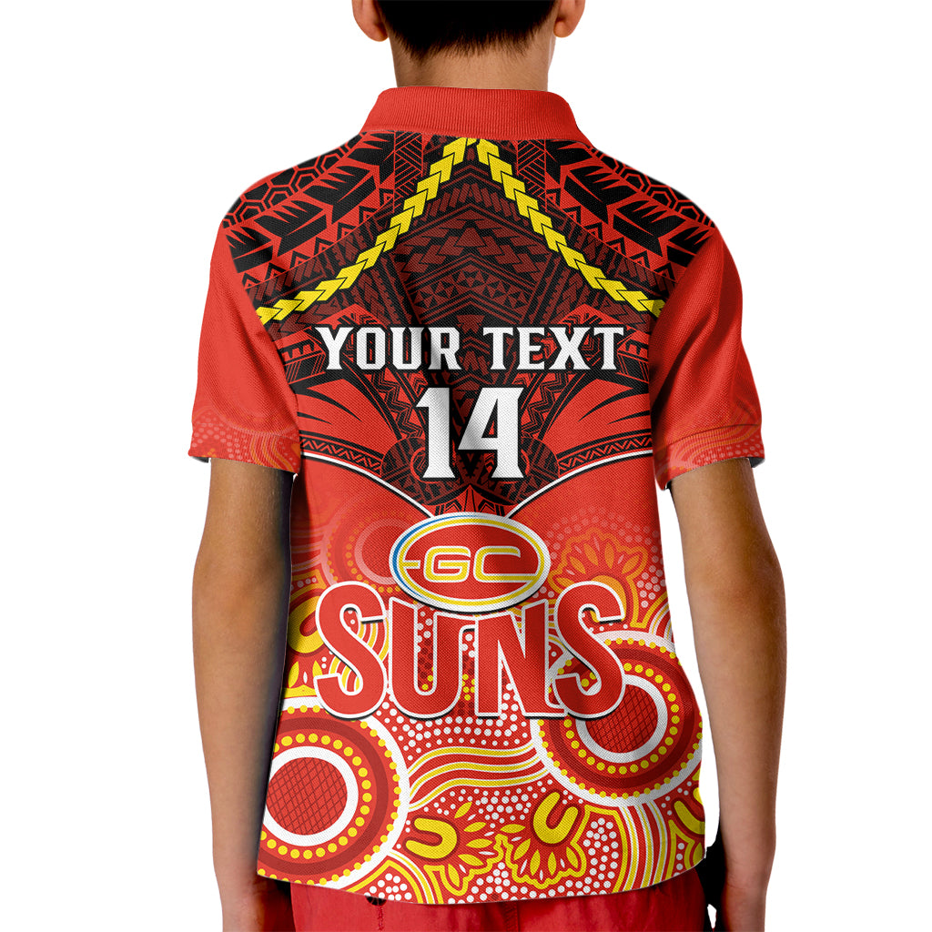 Personalised Gold Coast Football Kid Polo Shirt Suns Aboriginal Mix Polynesian Pattern LT14