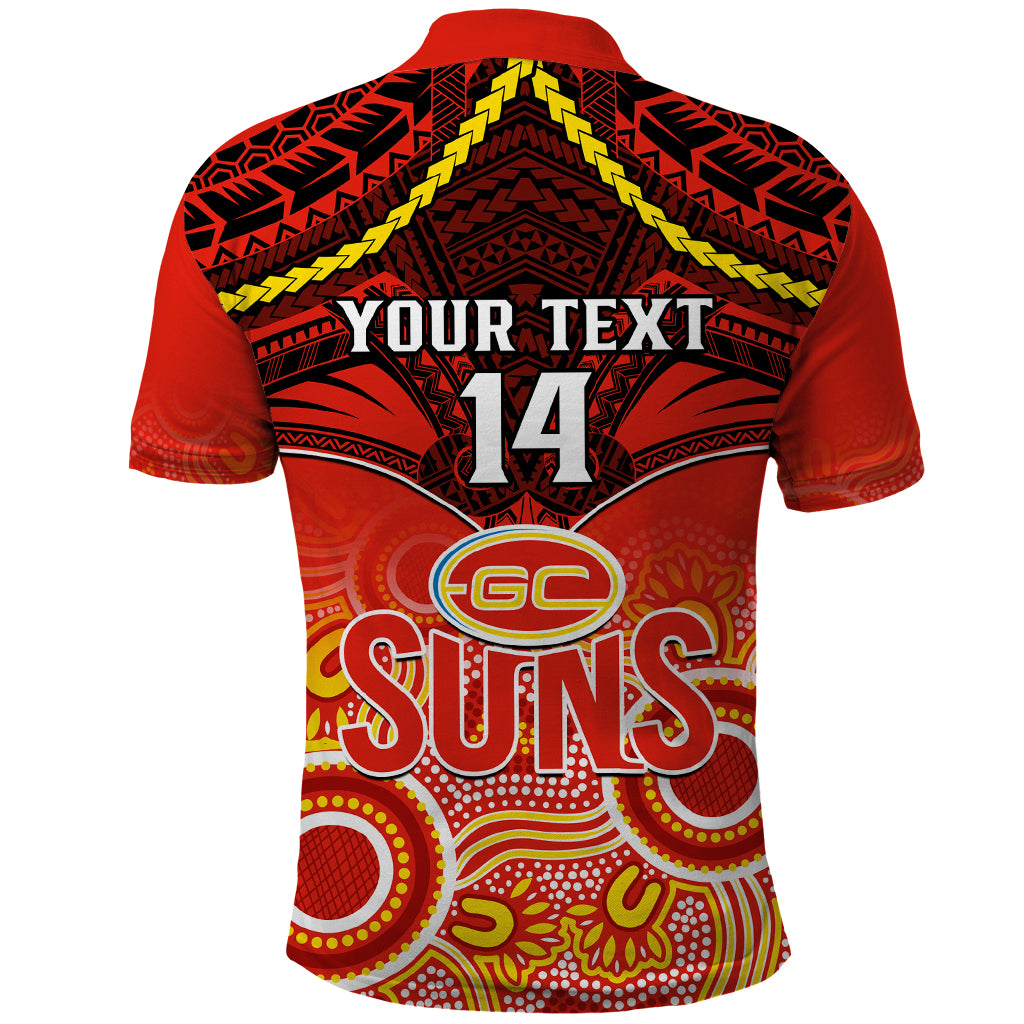 Personalised Gold Coast Football Polo Shirt Suns Aboriginal Mix Polynesian Pattern LT14