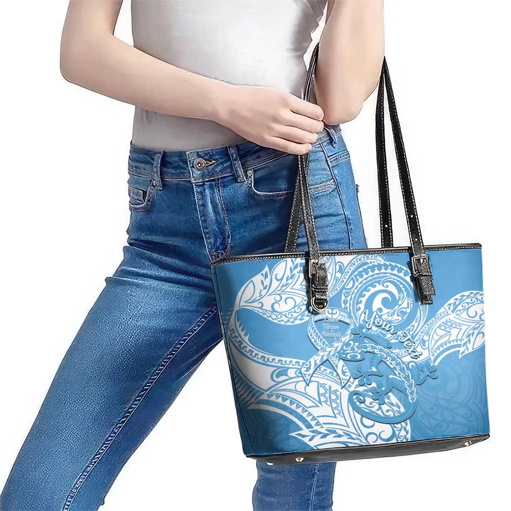 Personalised New Zealand Autism Awareness Leather Tote Bag NZ Fern With Maori Koru Lizard