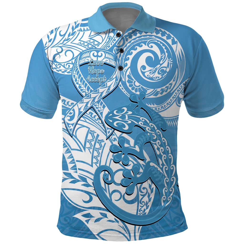 Personalised New Zealand Autism Awareness Polo Shirt NZ Fern With Maori Koru Lizard