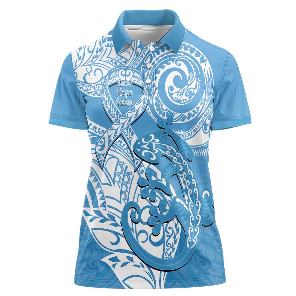 Personalised New Zealand Autism Awareness Women Polo Shirt NZ Fern With Maori Koru Lizard