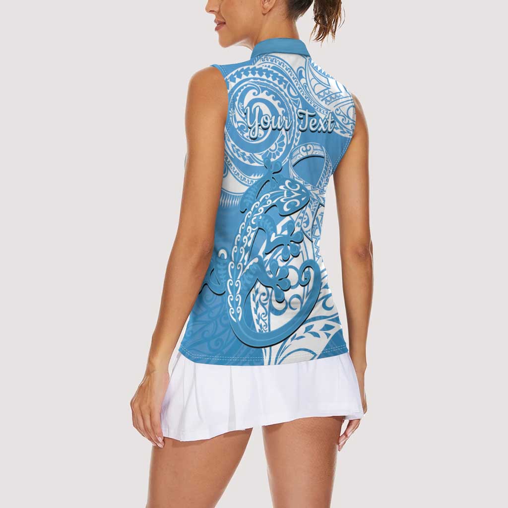 Personalised New Zealand Autism Awareness Women Sleeveless Polo Shirt NZ Fern With Maori Koru Lizard