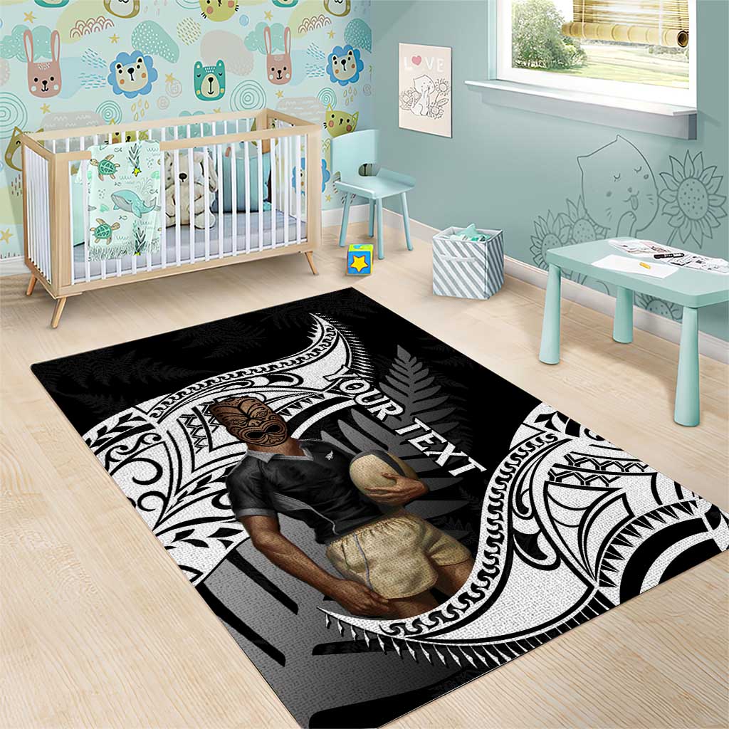 Custom New Zealand Silver Fern Rugby Area Rug 2024 Aotearoa Maori Mascot Go All Black