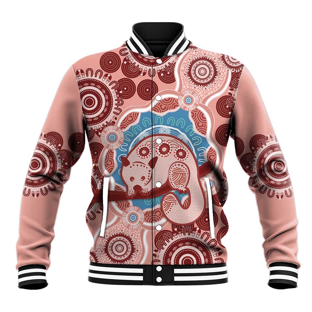 Blush Pink Australia Possum Baseball Jacket Indigenous Art