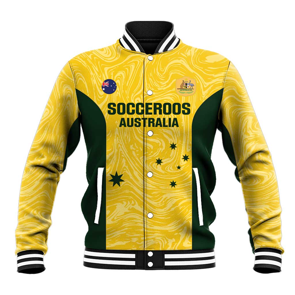 Custom Australia Socceroos Baseball Jacket Go Aussie Marble Pattern Sporty Style