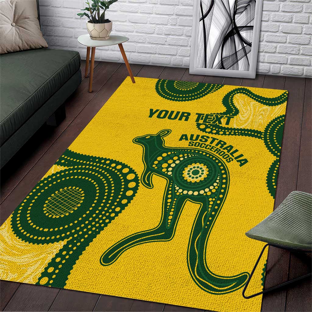 Custom Australia Soccer Area Rug Go Socceroos Kangaroo With Indigenous Art