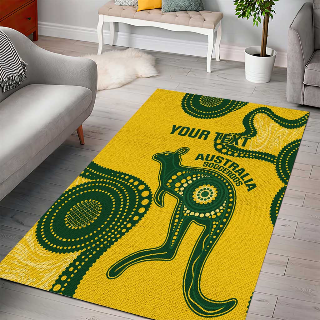 Custom Australia Soccer Area Rug Go Socceroos Kangaroo With Indigenous Art