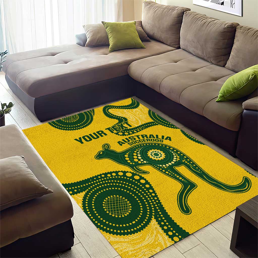 Custom Australia Soccer Area Rug Go Socceroos Kangaroo With Indigenous Art