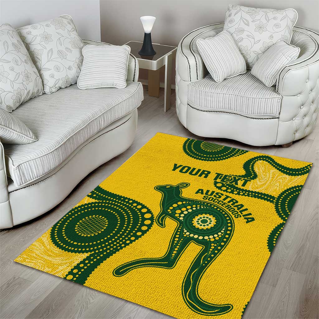 Custom Australia Soccer Area Rug Go Socceroos Kangaroo With Indigenous Art