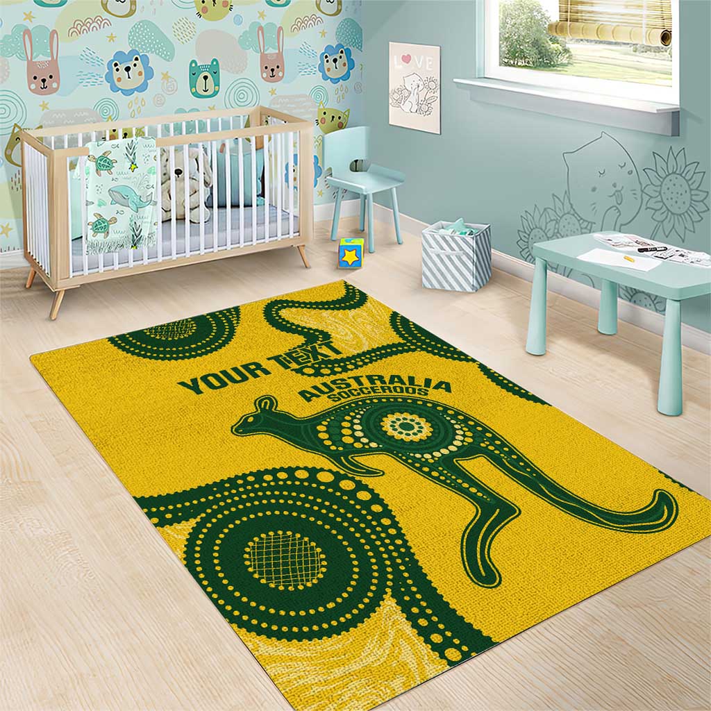 Custom Australia Soccer Area Rug Go Socceroos Kangaroo With Indigenous Art