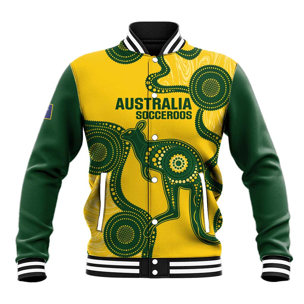 Custom Australia Soccer Baseball Jacket Go Socceroos Kangaroo With Indigenous Art