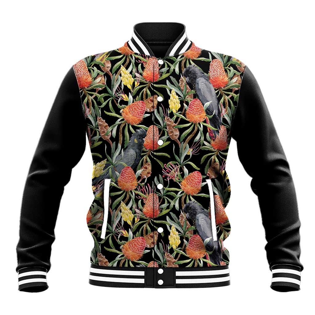 Australia Black Cockatoo And Banksia Flowers Baseball Jacket