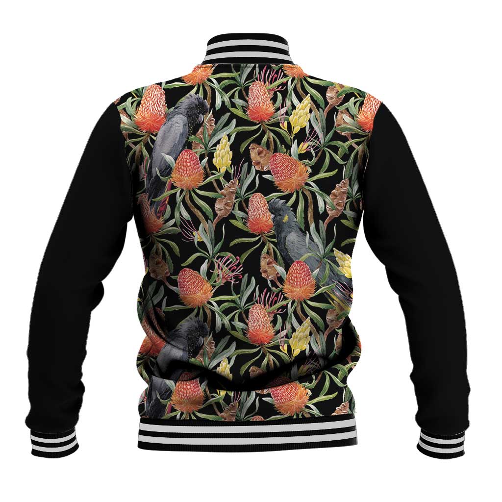 Australia Black Cockatoo And Banksia Flowers Baseball Jacket