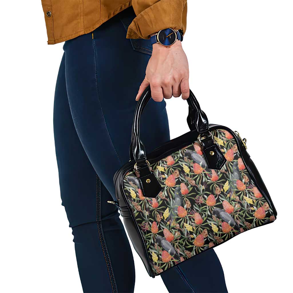 Australia Black Cockatoo And Banksia Flowers Shoulder Handbag