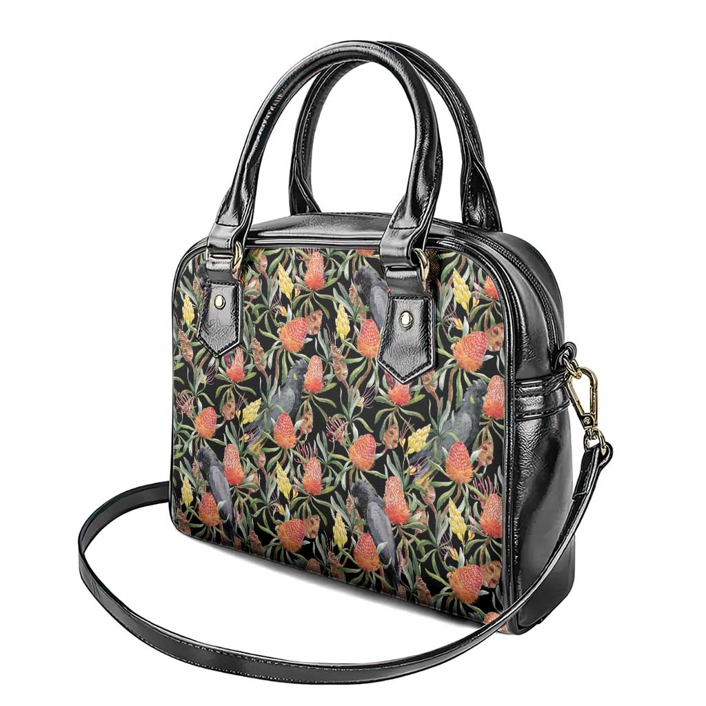 Australia Black Cockatoo And Banksia Flowers Shoulder Handbag