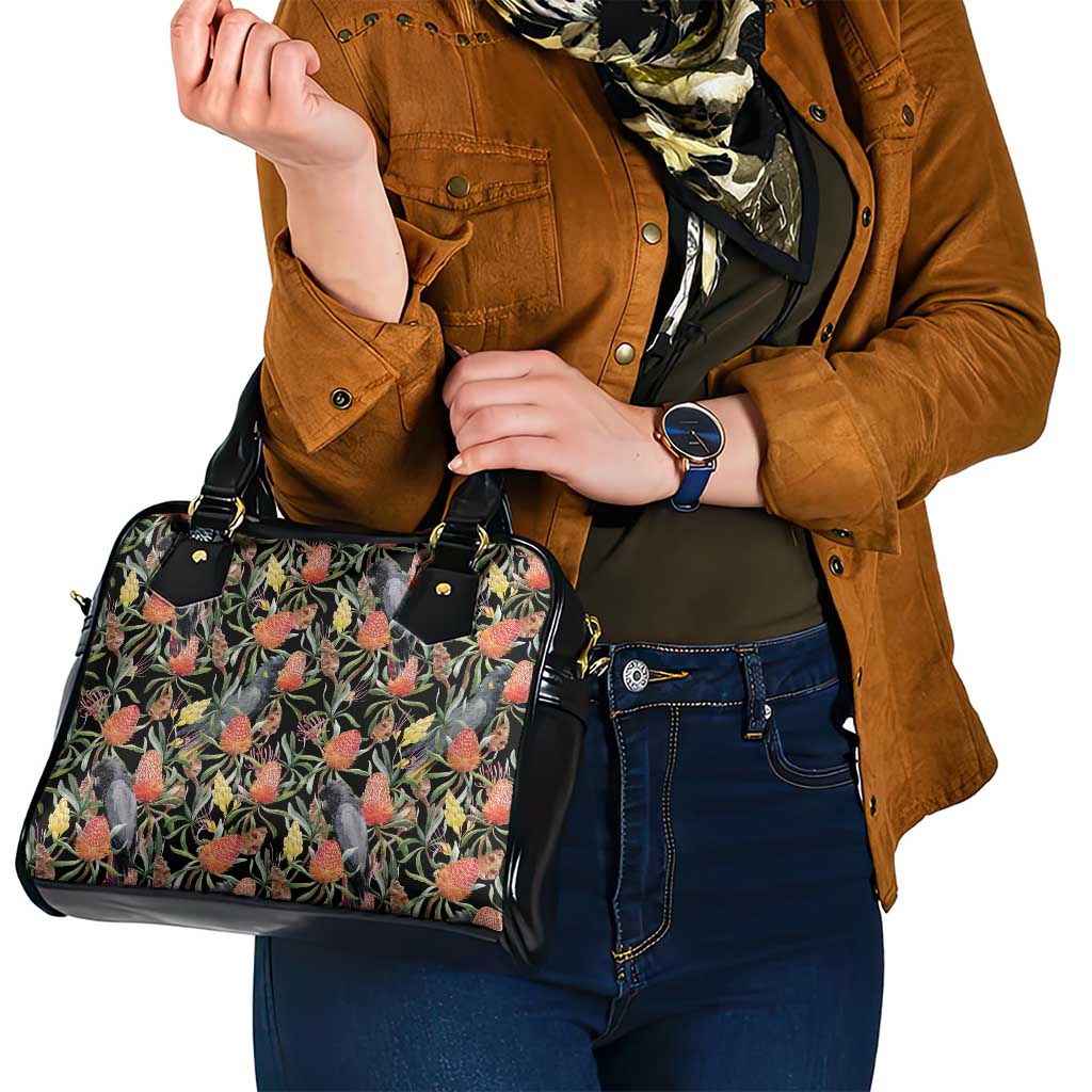 Australia Black Cockatoo And Banksia Flowers Shoulder Handbag