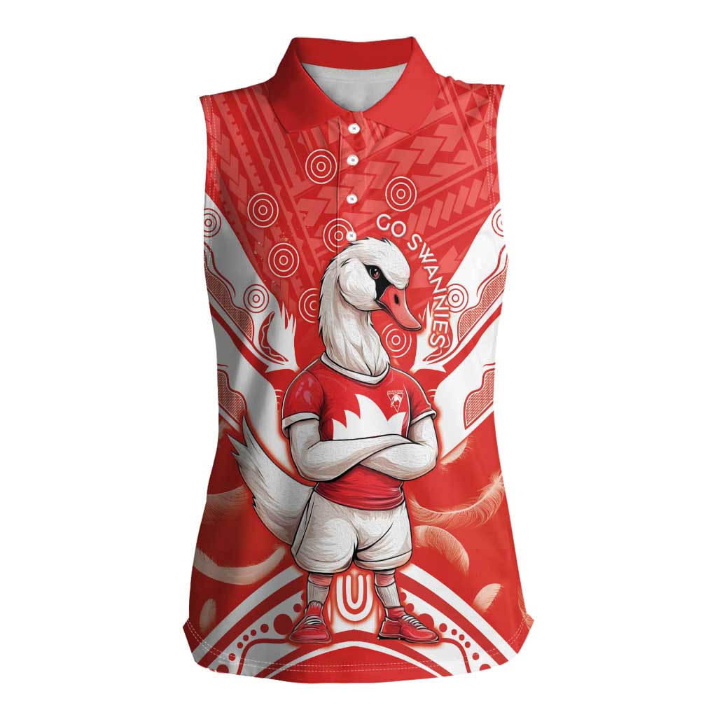 Personalised Swans Football Women Sleeveless Polo Shirt 2024 Swannies Mascot Go Champions