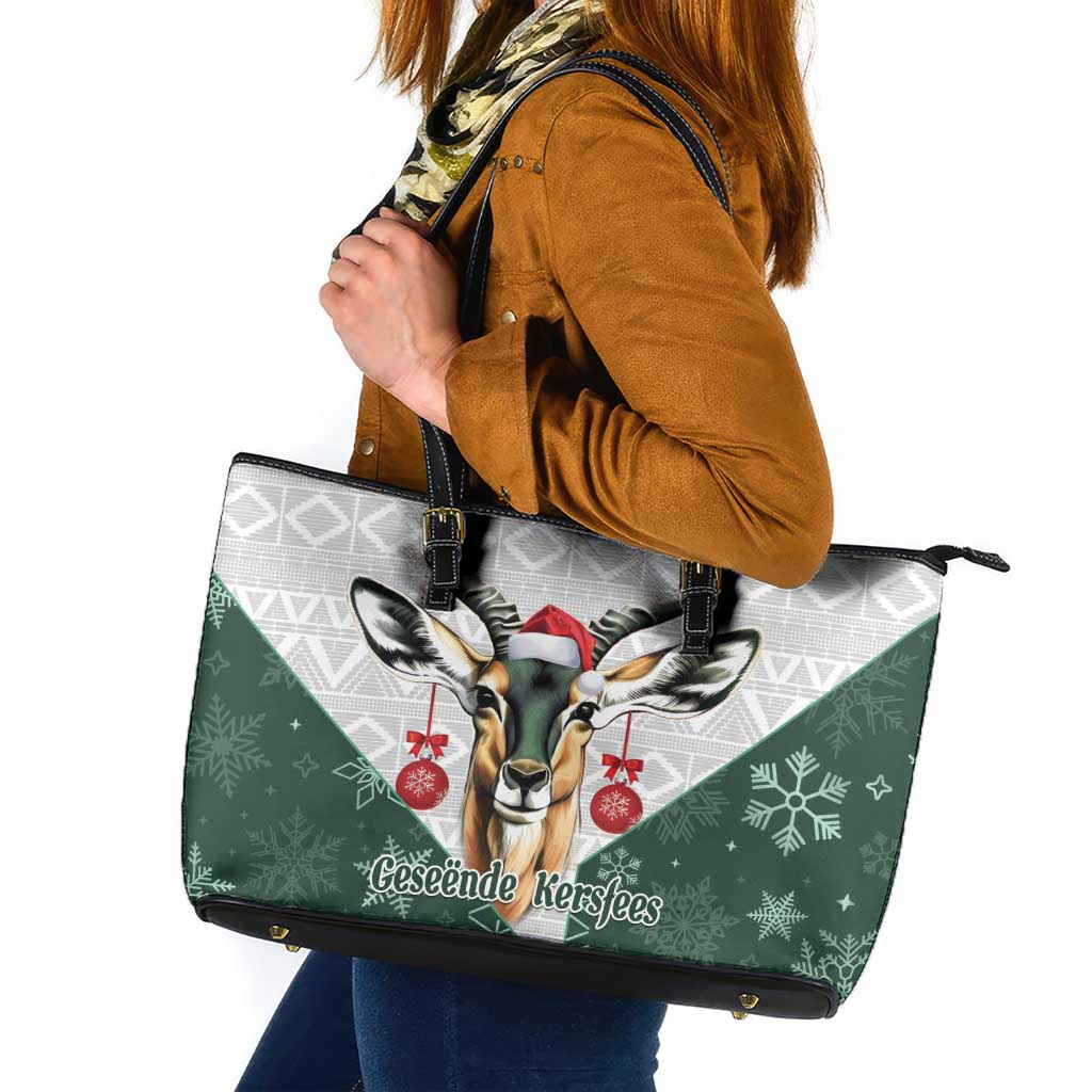 South Africa Springboks Christmas Leather Tote Bag Bokke Santa - Geseende Kersfees