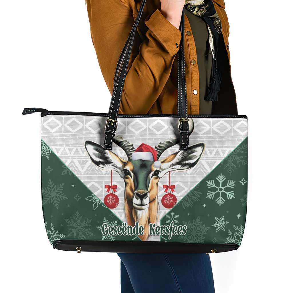 South Africa Springboks Christmas Leather Tote Bag Bokke Santa - Geseende Kersfees