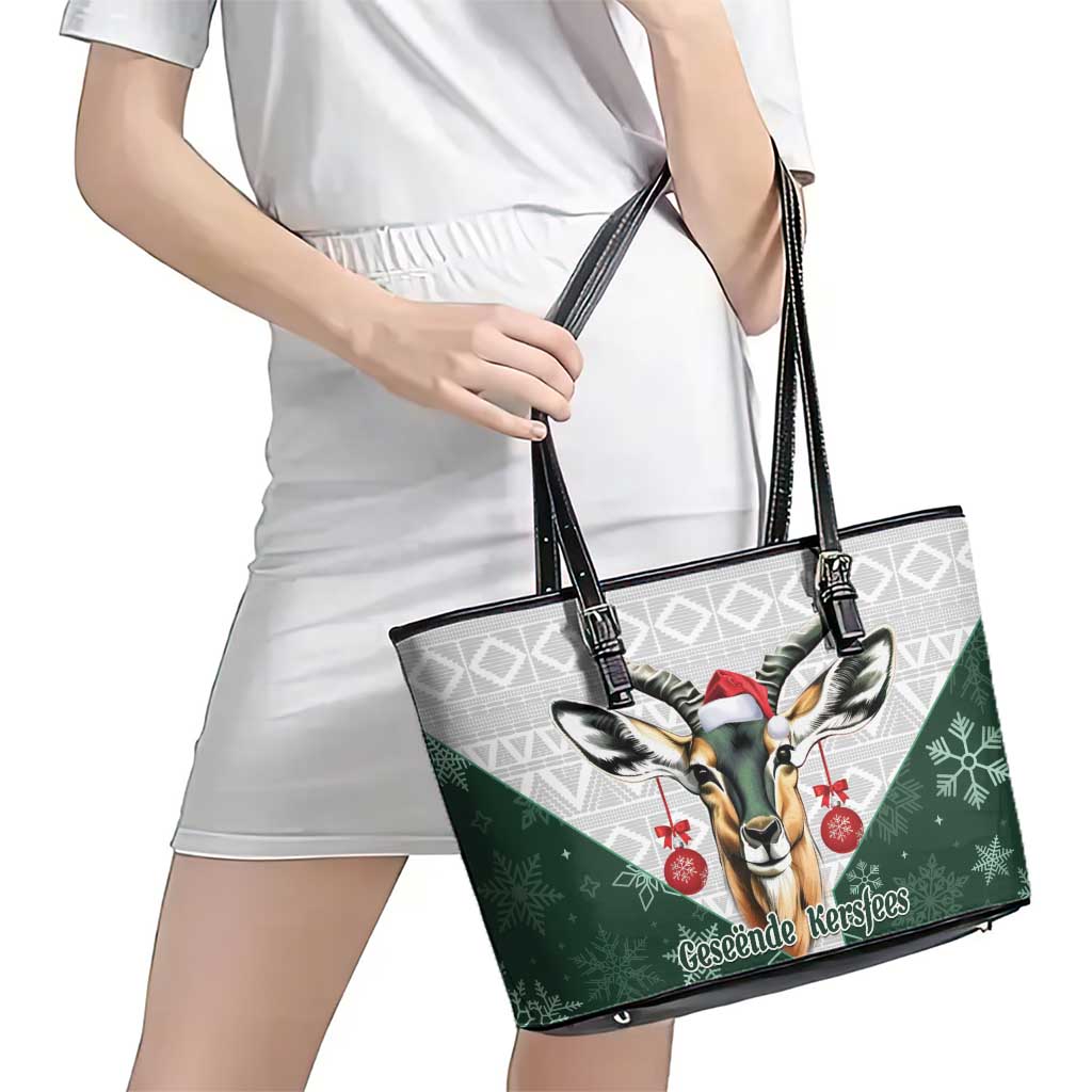 South Africa Springboks Christmas Leather Tote Bag Bokke Santa - Geseende Kersfees