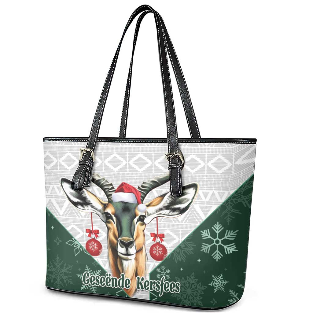 South Africa Springboks Christmas Leather Tote Bag Bokke Santa - Geseende Kersfees