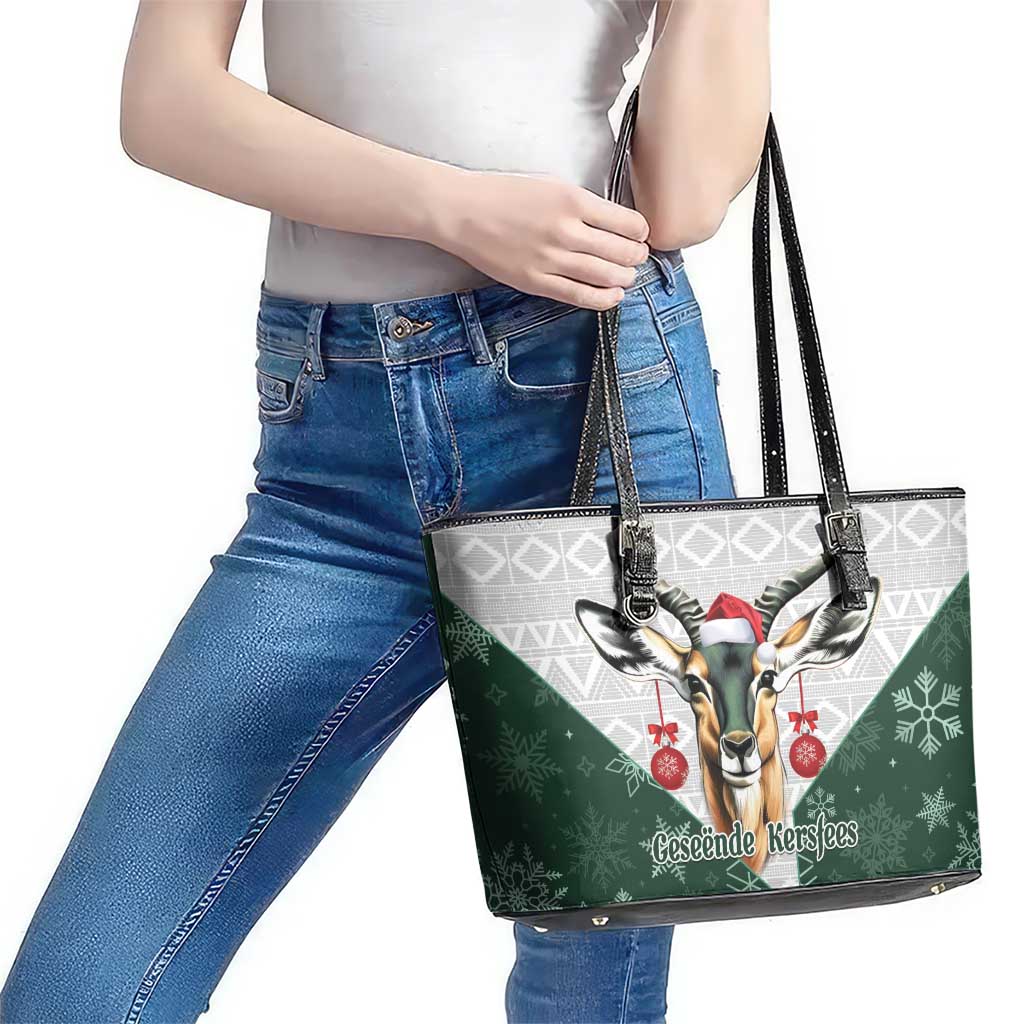 South Africa Springboks Christmas Leather Tote Bag Bokke Santa - Geseende Kersfees