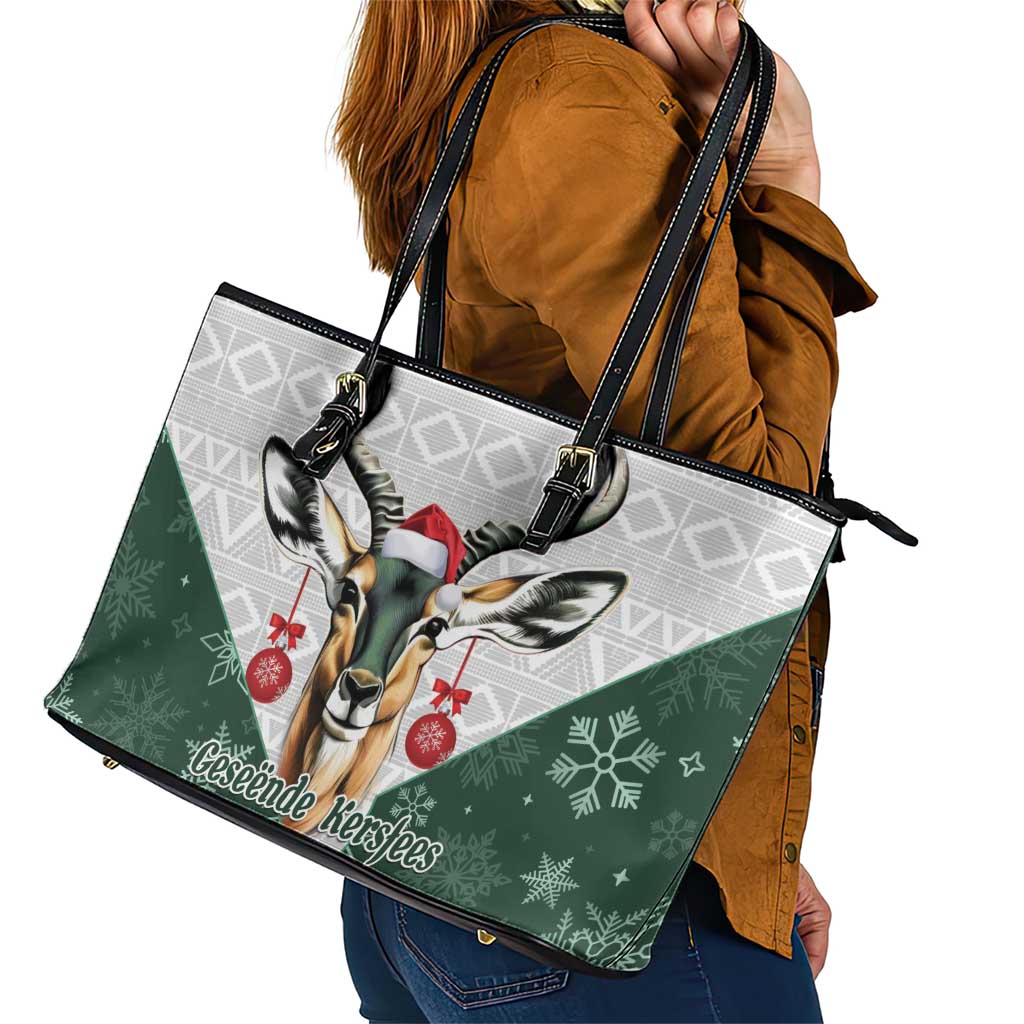 South Africa Springboks Christmas Leather Tote Bag Bokke Santa - Geseende Kersfees