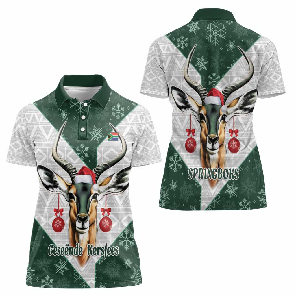 South Africa Springboks Christmas Women Polo Shirt Bokke Santa - Geseende Kersfees