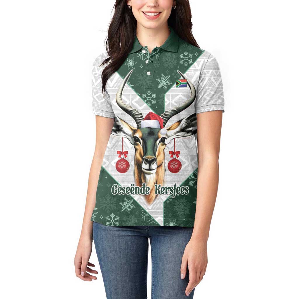 South Africa Springboks Christmas Women Polo Shirt Bokke Santa - Geseende Kersfees