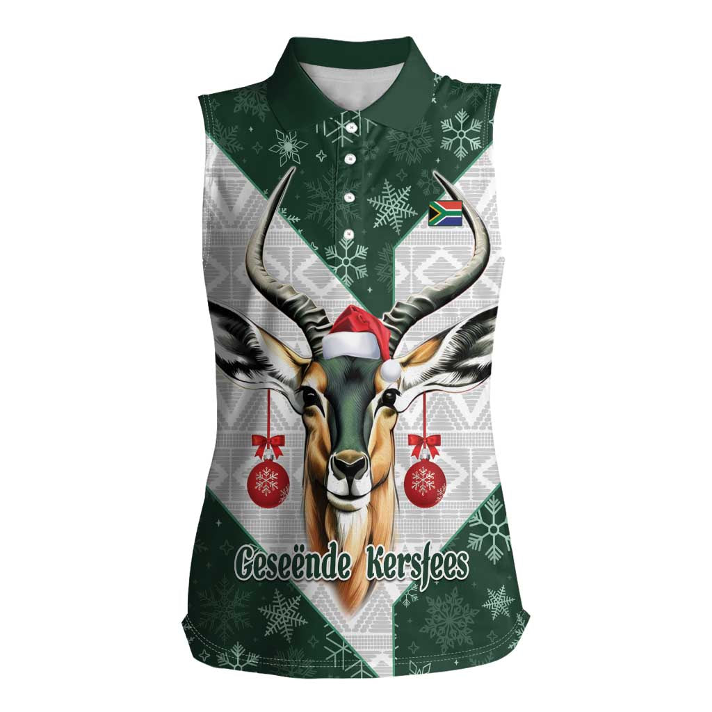 South Africa Springboks Christmas Women Sleeveless Polo Shirt Bokke Santa - Geseende Kersfees