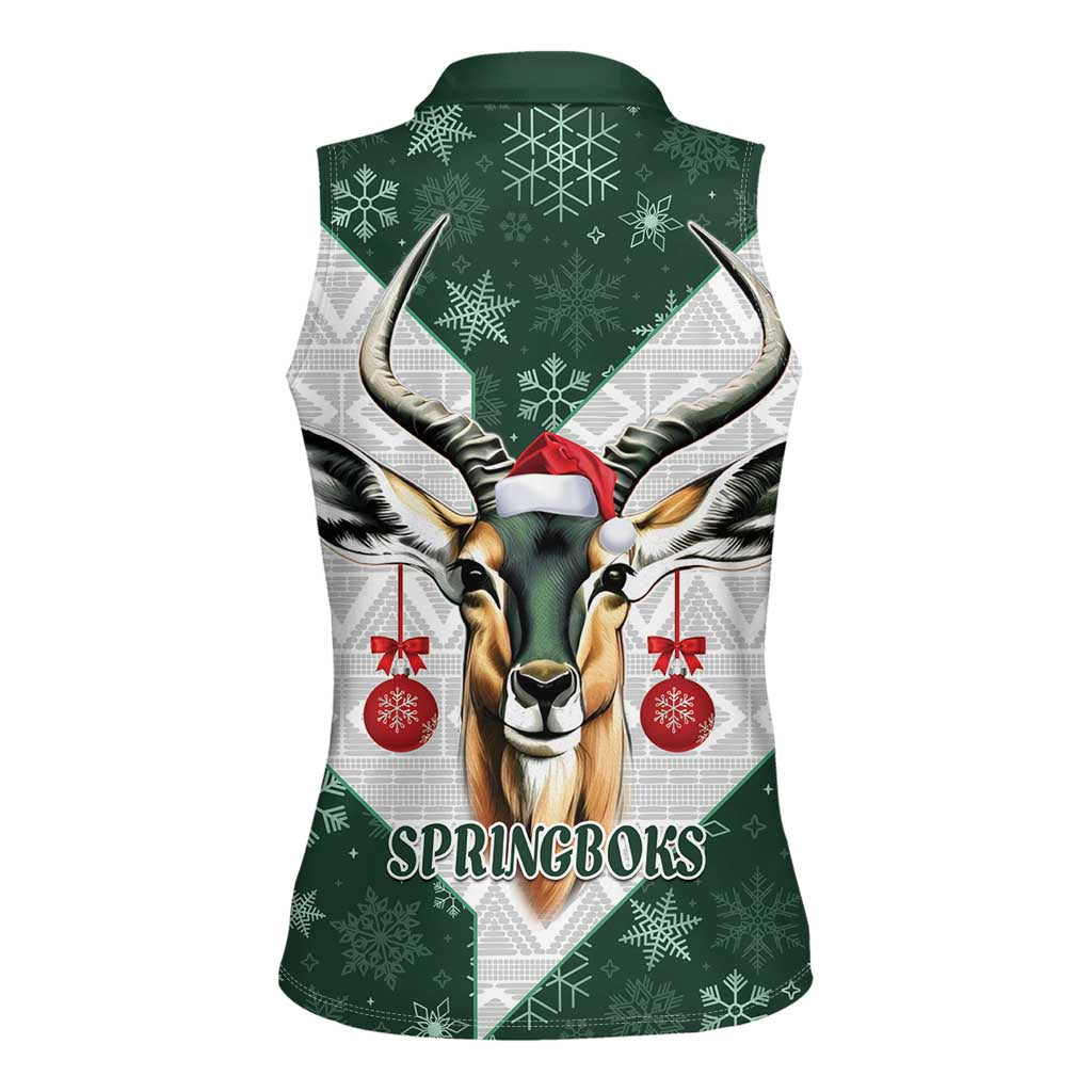 South Africa Springboks Christmas Women Sleeveless Polo Shirt Bokke Santa - Geseende Kersfees