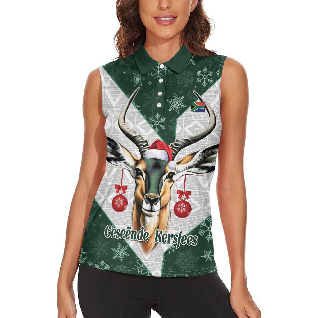 South Africa Springboks Christmas Women Sleeveless Polo Shirt Bokke Santa - Geseende Kersfees