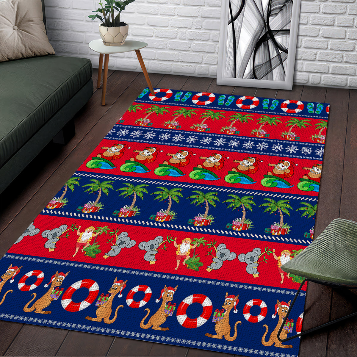 personalised-australia-christmas-area-rug-aussie-santa-claus-beach-xmas-vibes