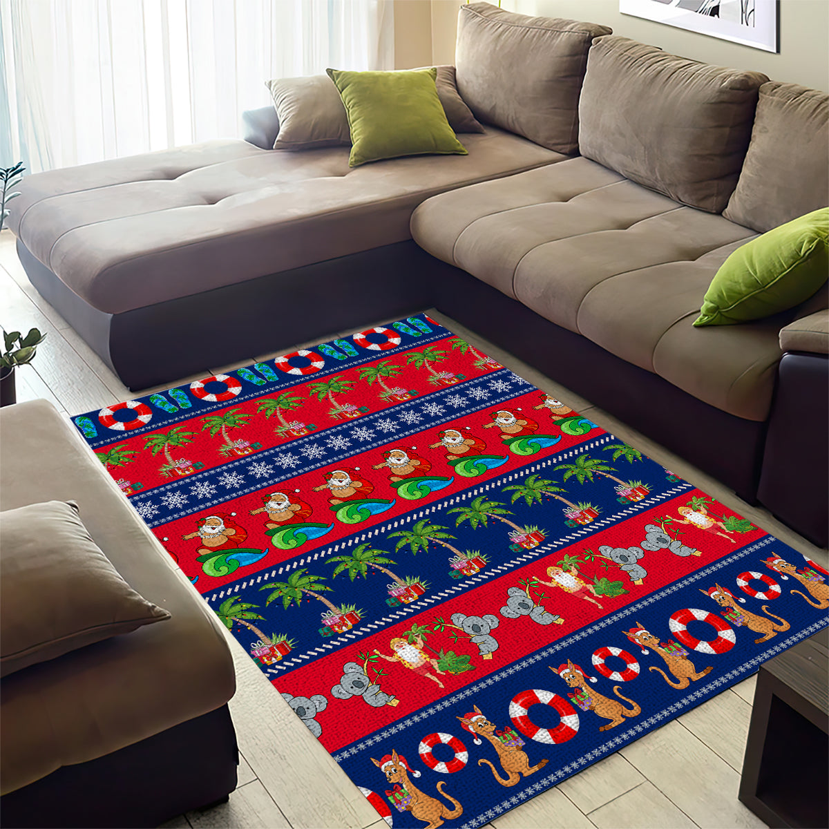 personalised-australia-christmas-area-rug-aussie-santa-claus-beach-xmas-vibes