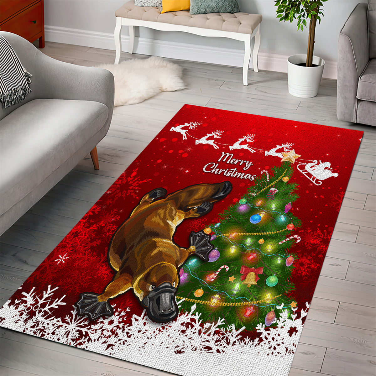 personalised-australia-christmas-area-rug-aussie-platypus-xmas-vibes