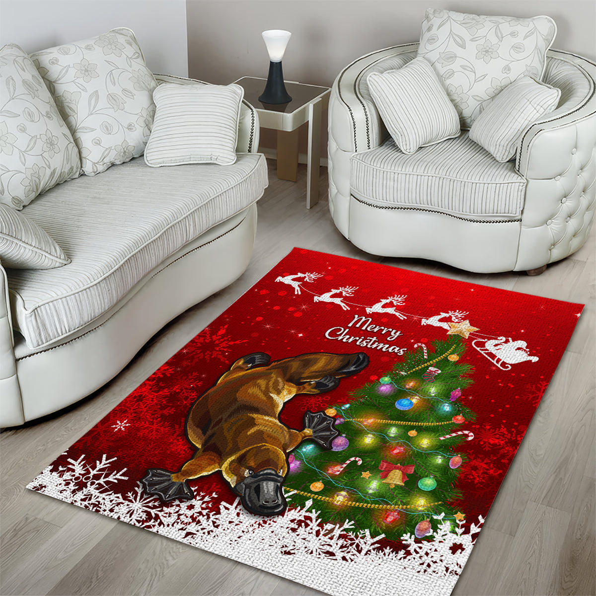 personalised-australia-christmas-area-rug-aussie-platypus-xmas-vibes