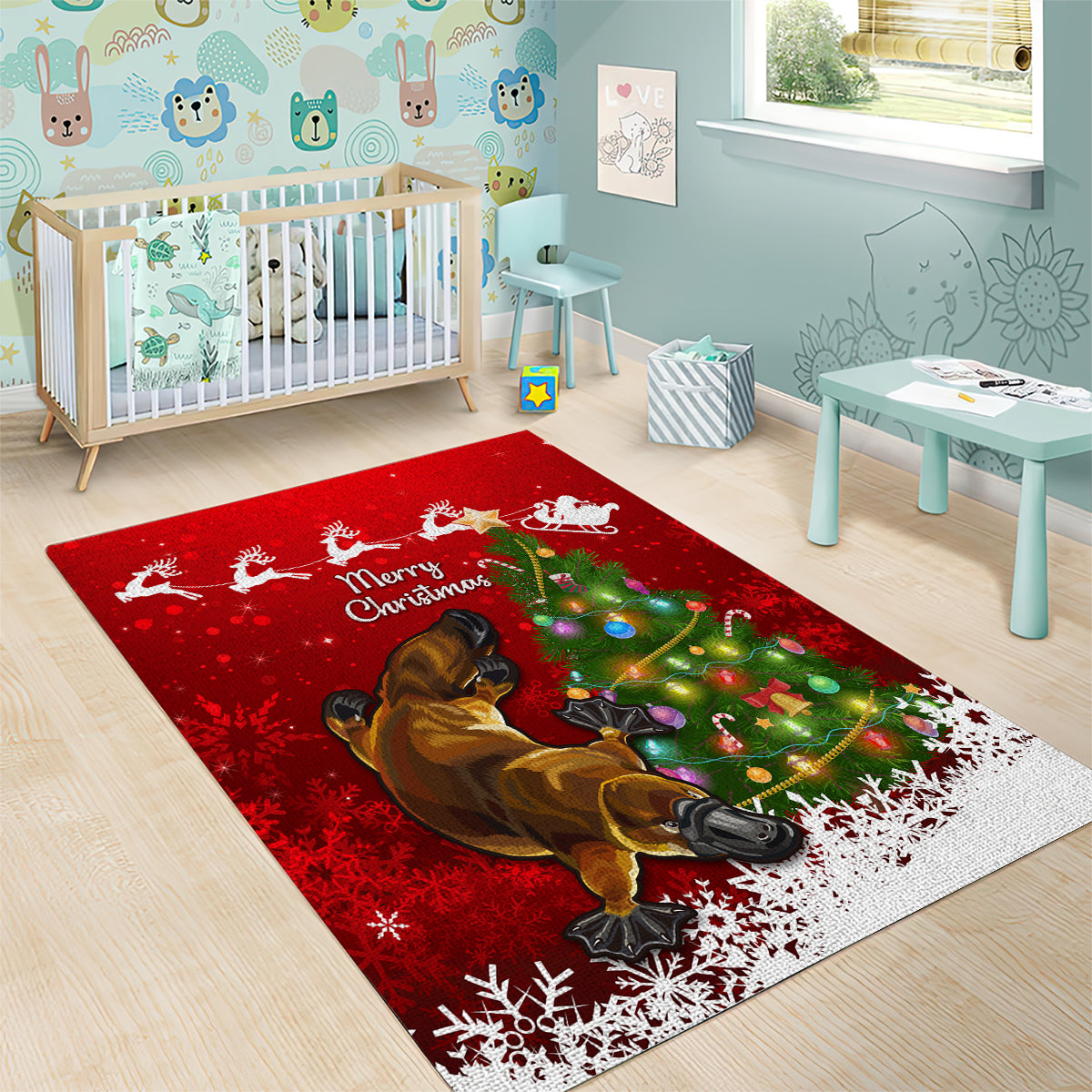 personalised-australia-christmas-area-rug-aussie-platypus-xmas-vibes