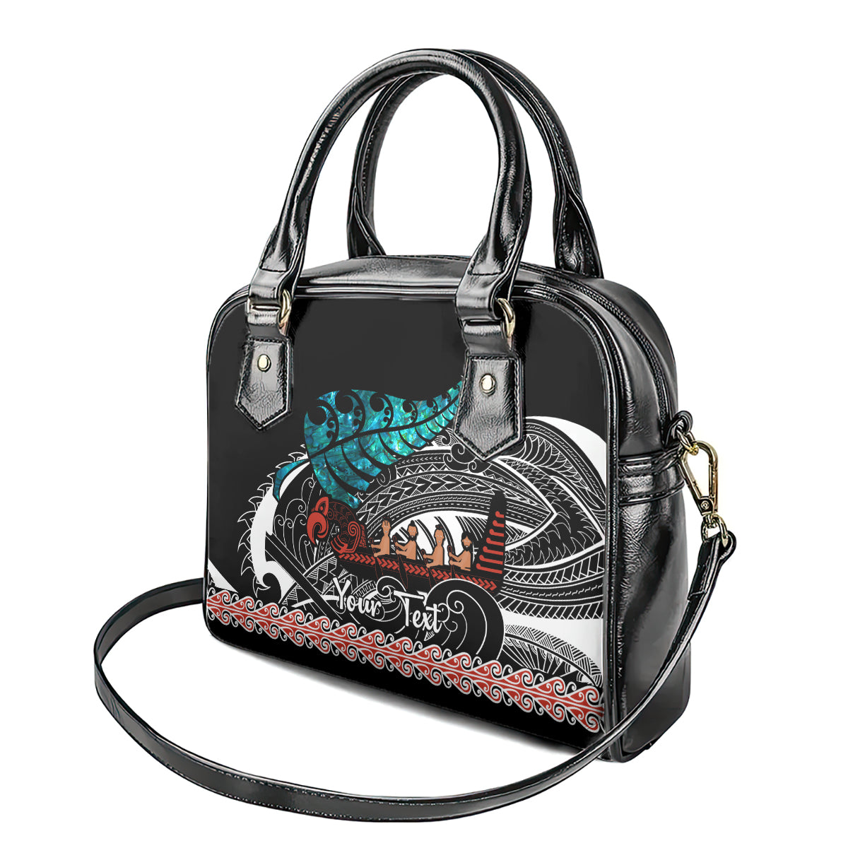 personalised-new-zealand-waka-shoulder-handbag-aotearoa-maori-silver-fern-pattern