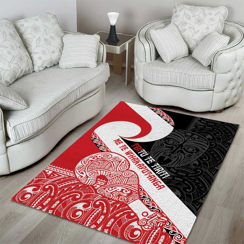 Toitu Te Tiriti Me Te Whakaputanga Area Rug Maori Wahaika With Haka Face