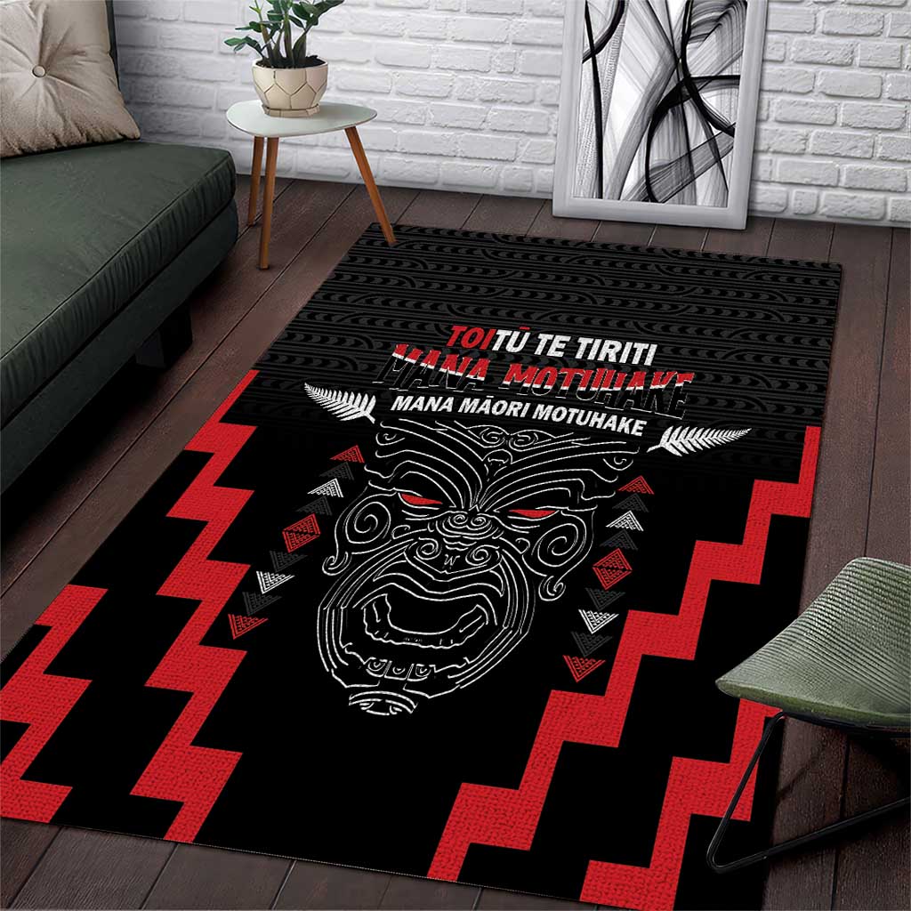 Toitu Te Tiriti Mana Maori Motuhake Area Rug Aotearoa Haka Face Mix Poutama Art