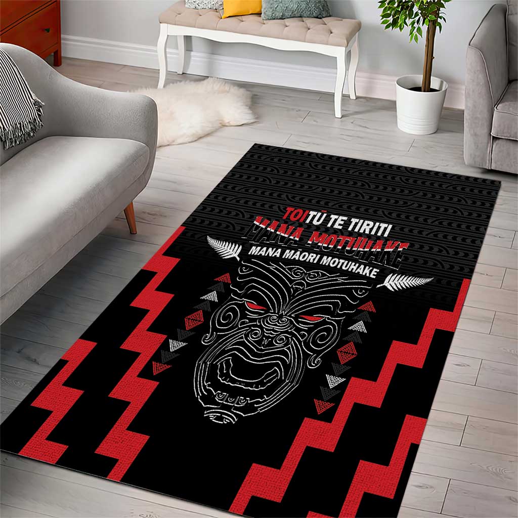 Toitu Te Tiriti Mana Maori Motuhake Area Rug Aotearoa Haka Face Mix Poutama Art