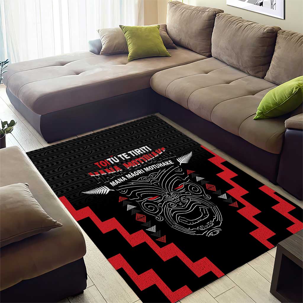 Toitu Te Tiriti Mana Maori Motuhake Area Rug Aotearoa Haka Face Mix Poutama Art