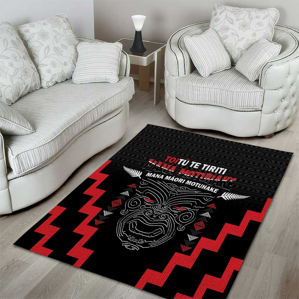 Toitu Te Tiriti Mana Maori Motuhake Area Rug Aotearoa Haka Face Mix Poutama Art