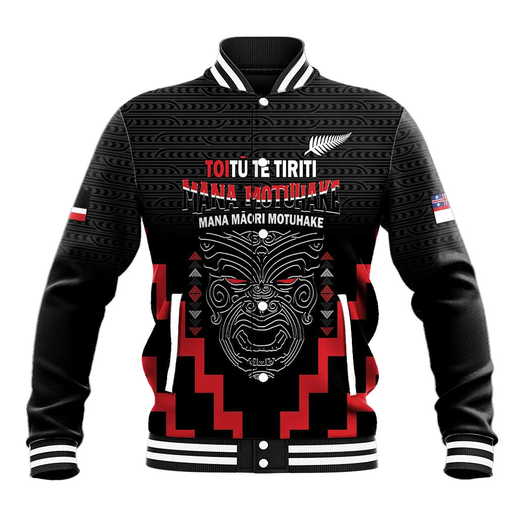 Personalised Toitu Te Tiriti Mana Maori Motuhake Baseball Jacket Aotearoa Haka Face Mix Poutama Art